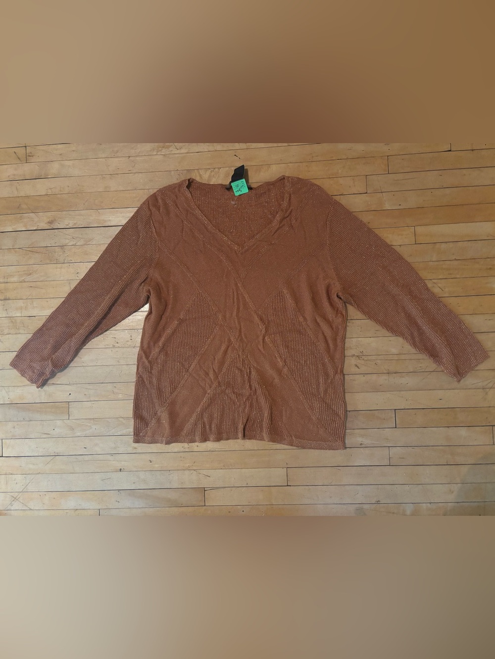 Women's Sparkly V-Neck Lightweight Sweater - Rust
